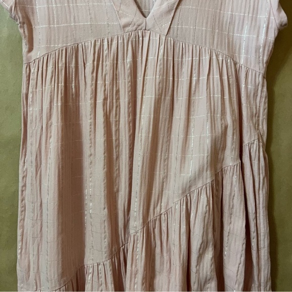 Zara | Asymmetrical Midi Dress Tiered Popover Deep V Neck Pink Metallic Size S - Picture 8 of 14